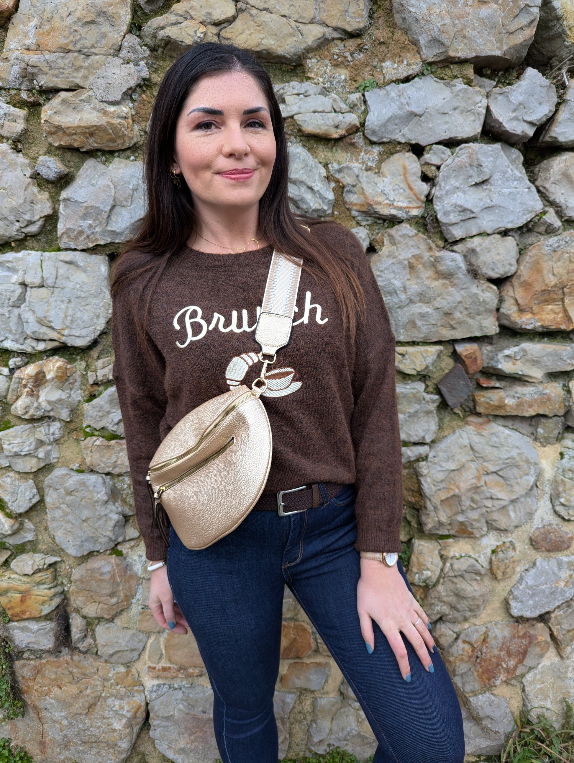 Banane sac doré bandoulière réglable pour femme