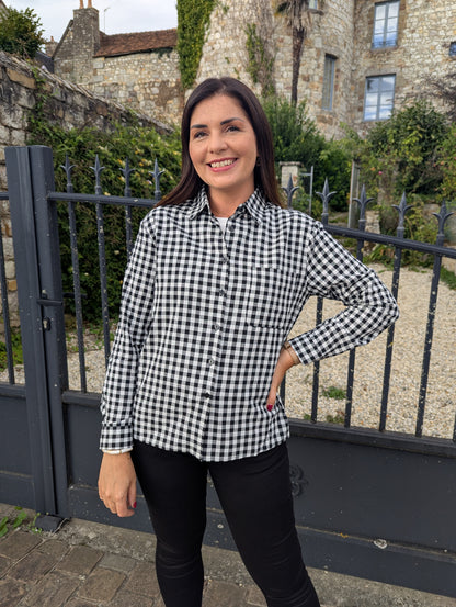 Chemise noir et blanc à petits carreaux femme