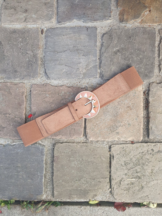 Ceinture élastique camel taille unique avec boucle dorée