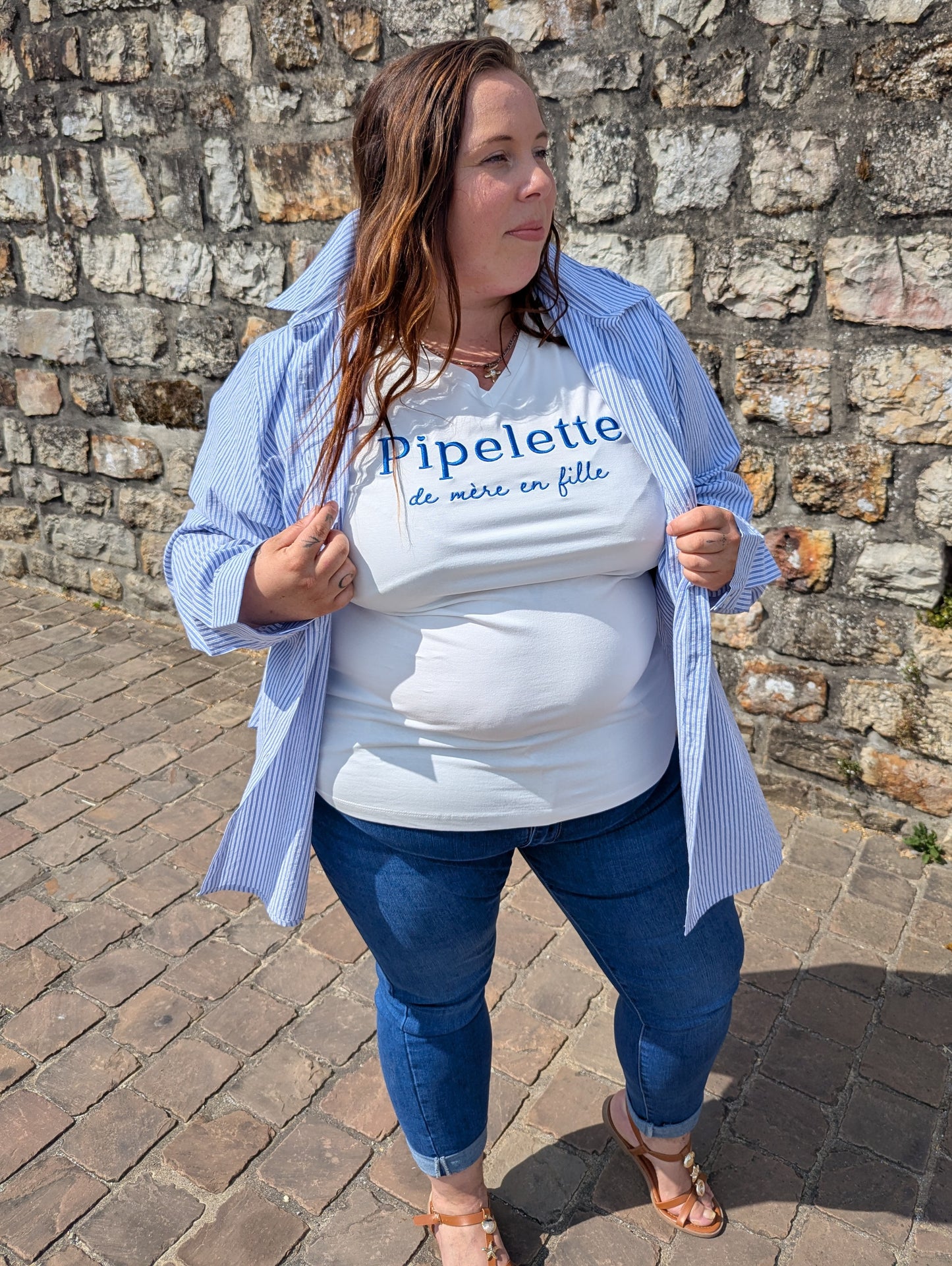 T-shirt PIPELETTE Curvy (blanc/bleu)