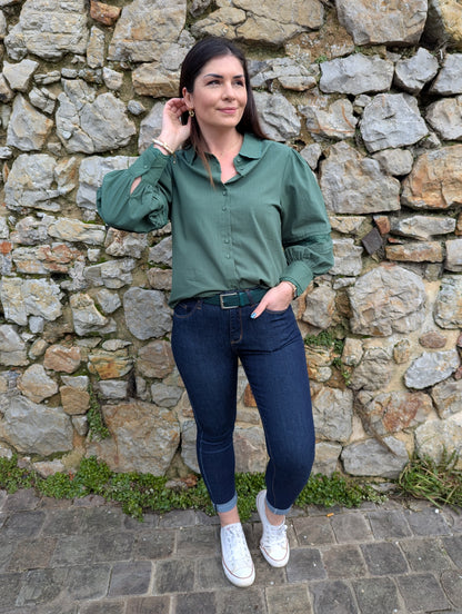 Chemise en coton vert sapin avec dentelle femme