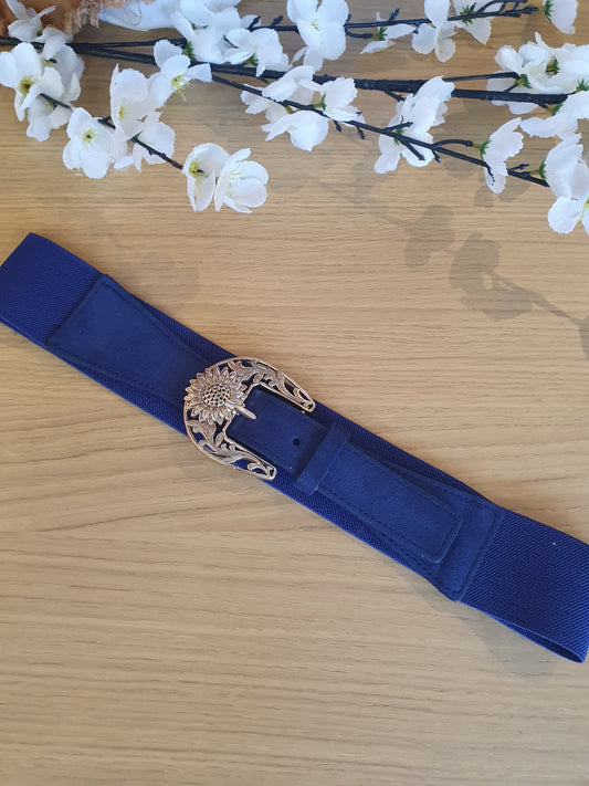 Ceinture élastique bleu marine boucle dorée devant suédine