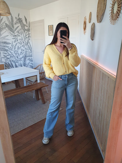Jean femme coupe wild bleu clair jambes larges taille haute