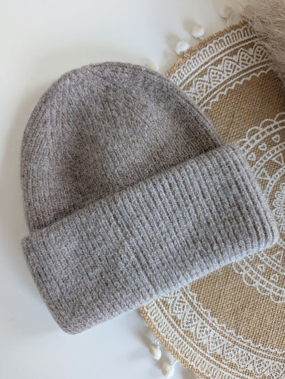 Bonnet femme beige taupe en poils de lapin