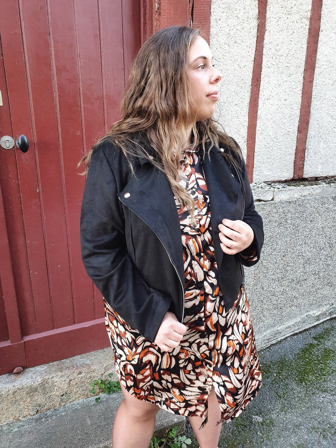 Perfecto en suédine noir femme grande taille coupe cintrée
