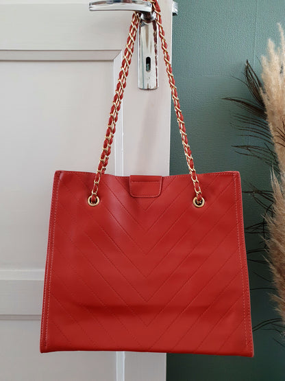 Sac simili cuir effet crocodile couleur brique et doré