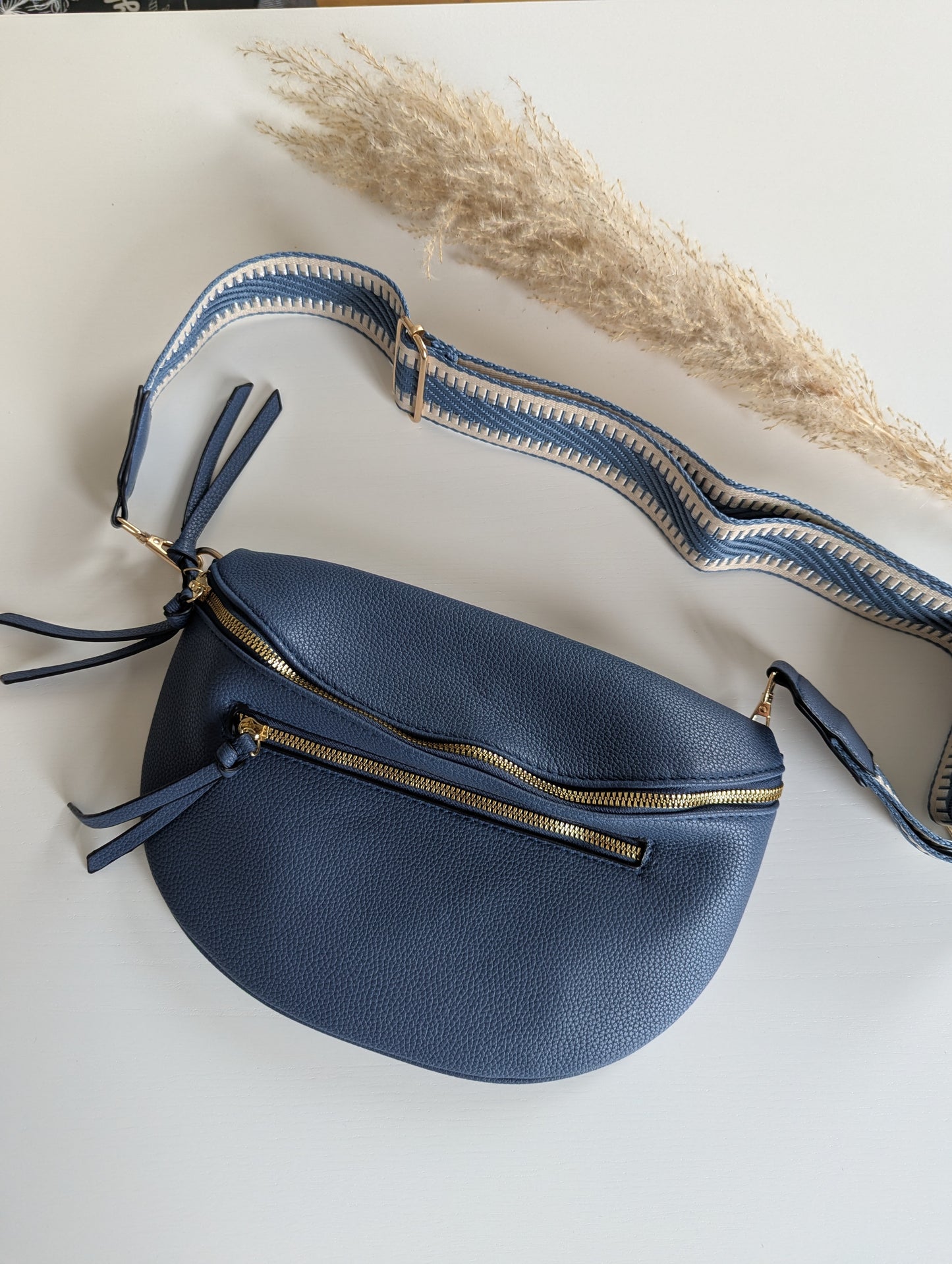 Banane sac bleu marine bandoulière réglable pour femme