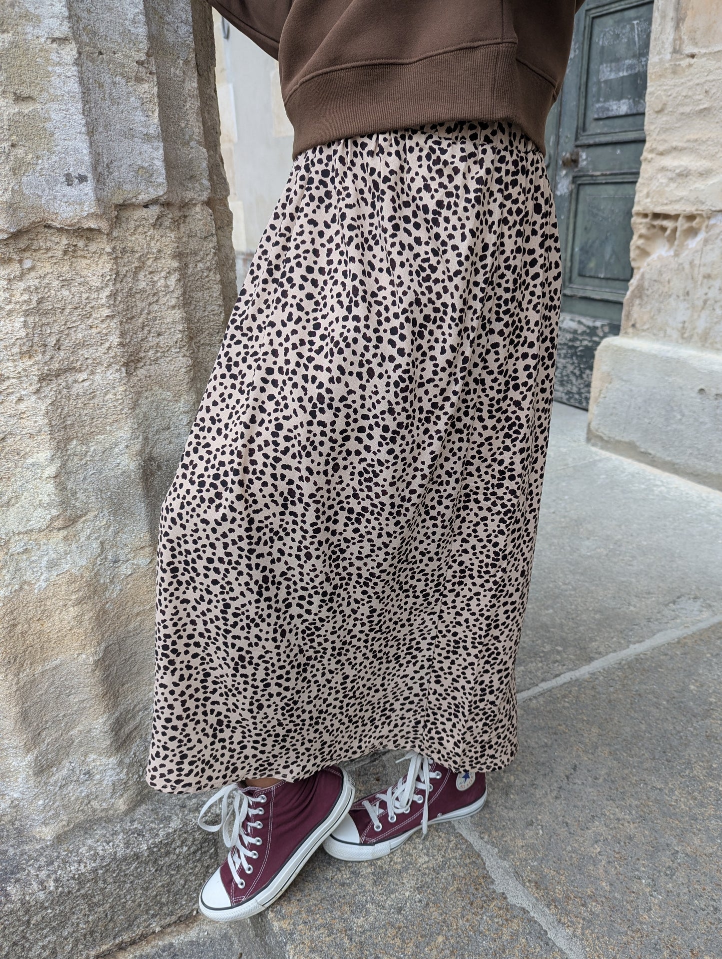 Jupe longue léopard fille avec chouchou assorti