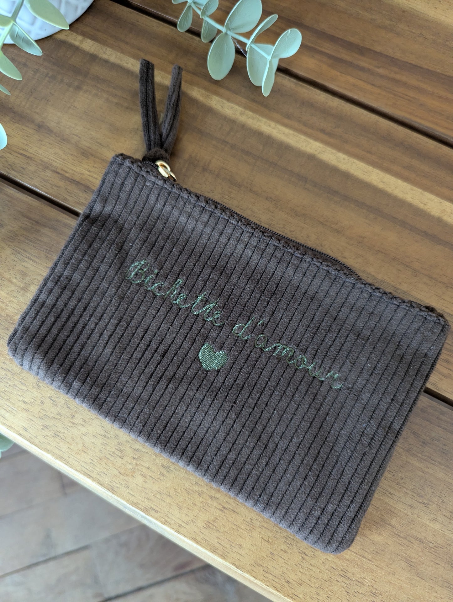 Pochette en velours côtelé Bichette d'amour idée cadeau