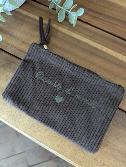 Pochette en velours côtelé Bichette d'amour idée cadeau