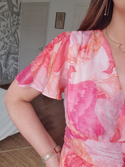 Robe colorée aquarelle rose et orange femme tendance