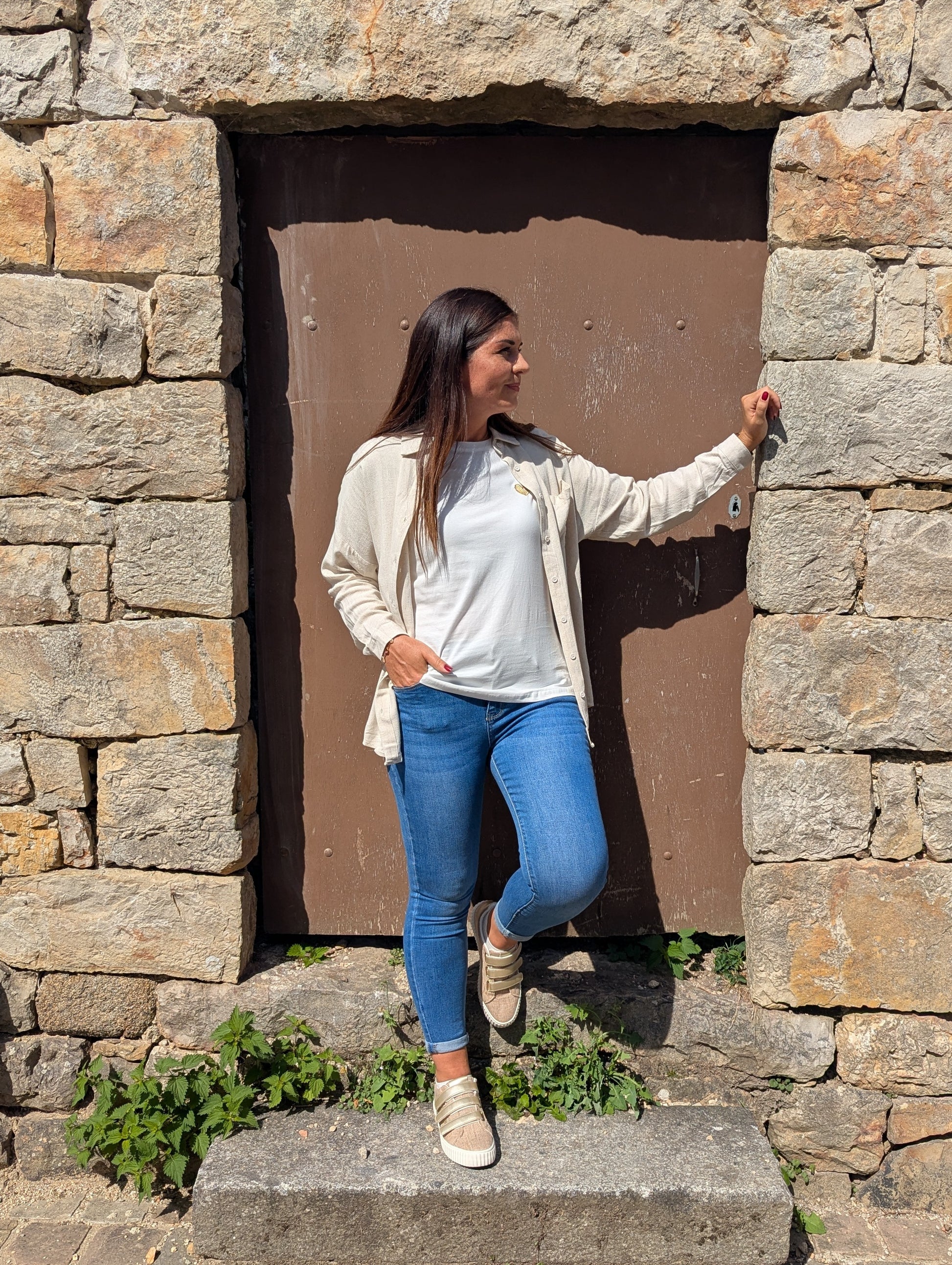 Jean slim stretch bleu moyen effet délavé femme