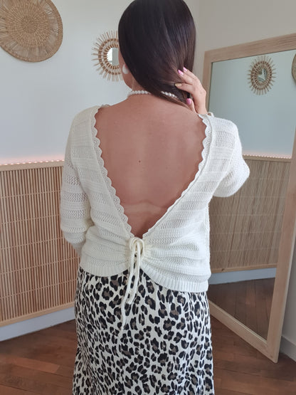 Gilet réversible écru avec col rond et dos nu tendance