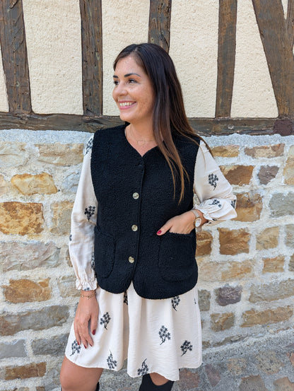 Gilet moumoute noir femme sans manches