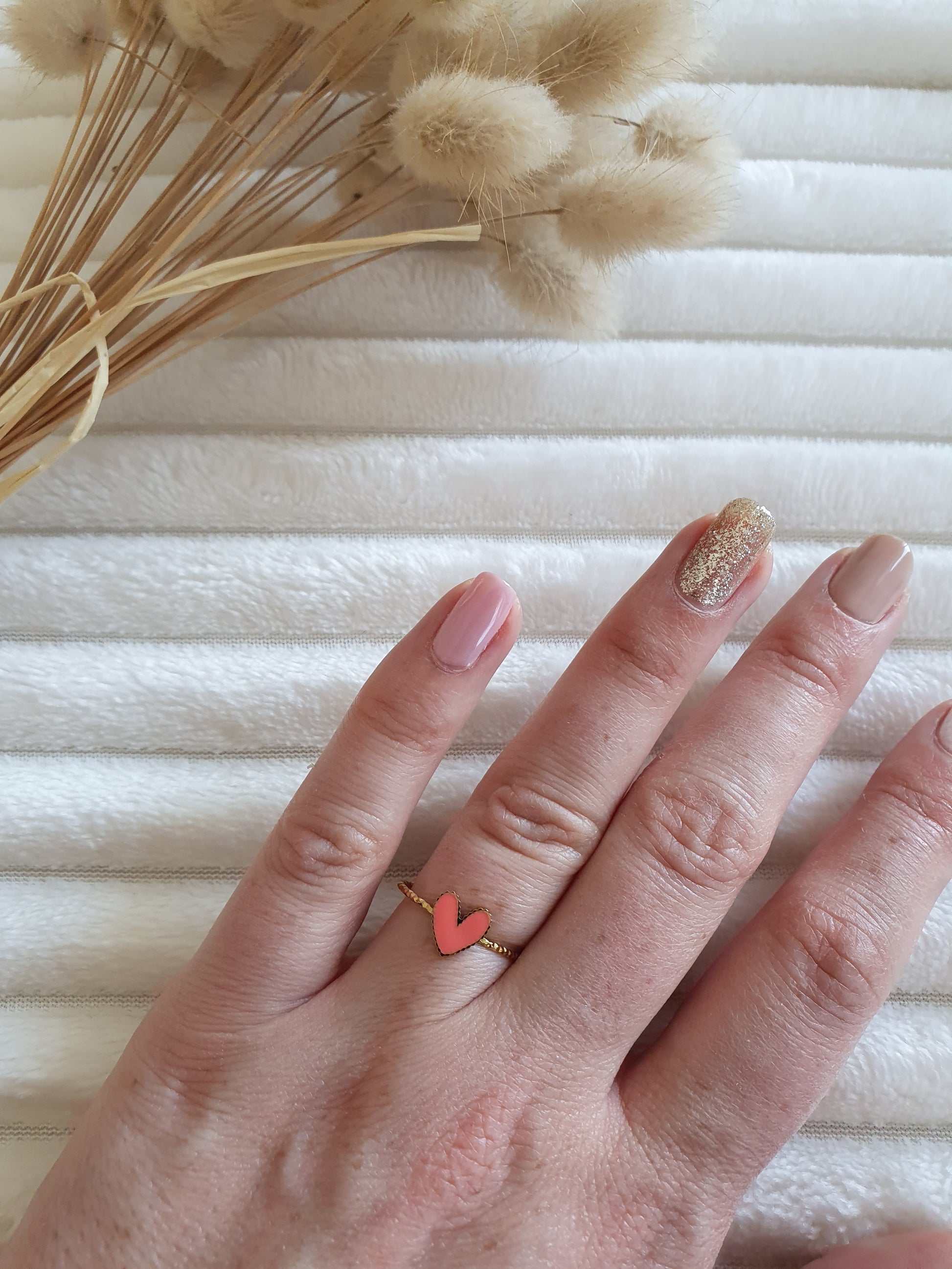Bague femme coeur doré avec couleur en acier inoxydable