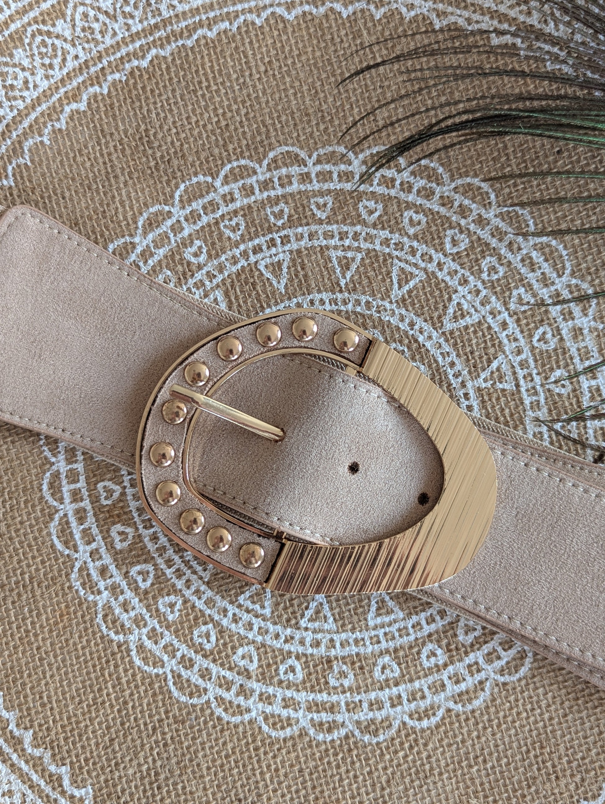 Ceinture beige élastique grande taille femme réglable