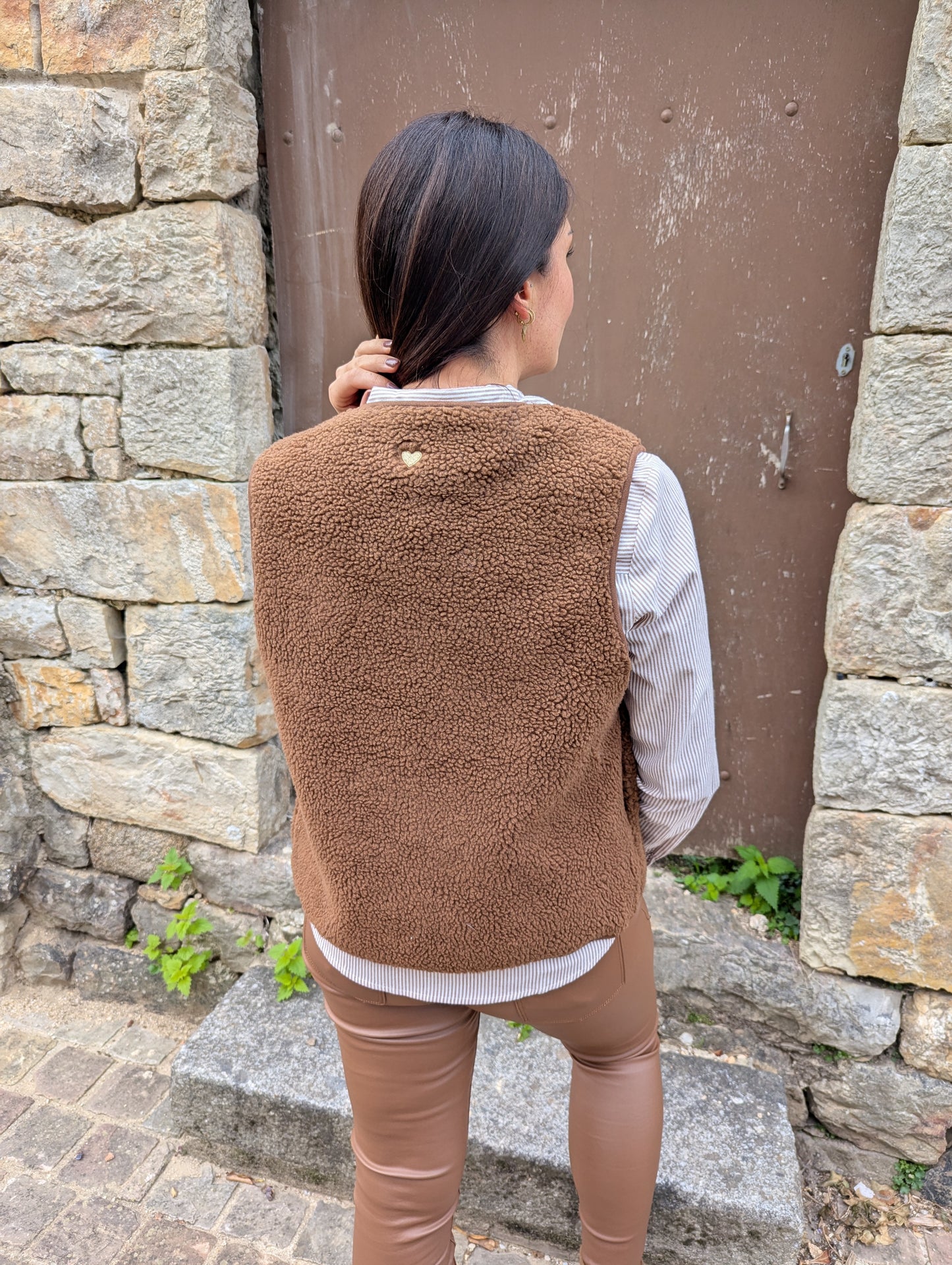 Gilet sans manches moumoute marron mouton