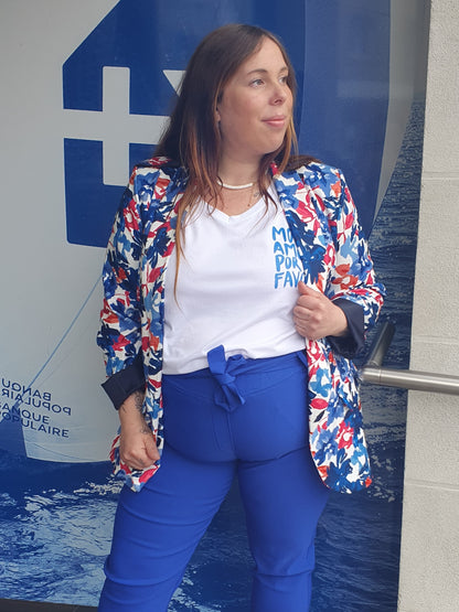 Blazer fluide motif fleuri bleu rouge grande taille curvy