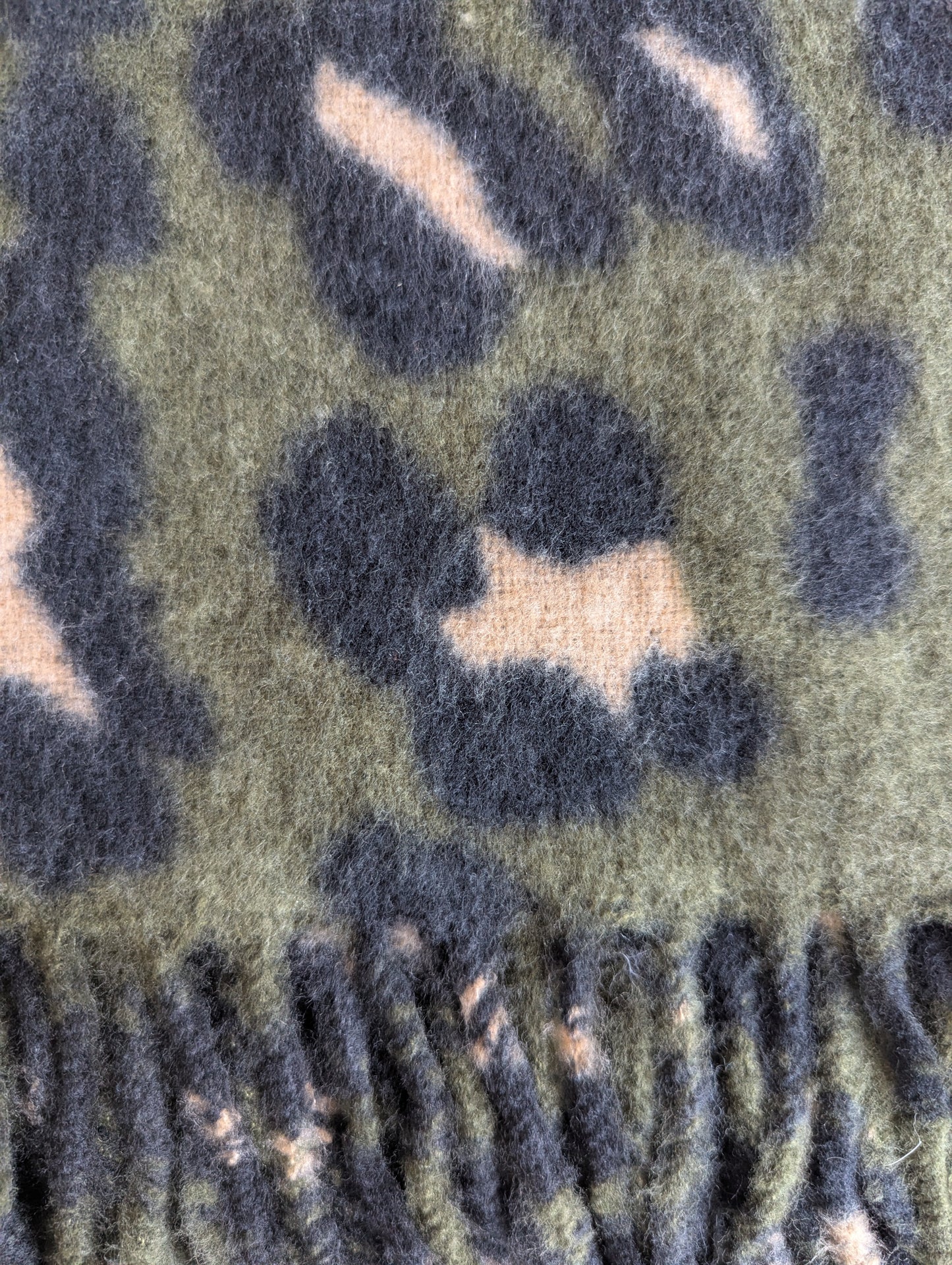 Echarpe épaisse léopard kaki pour femme franges