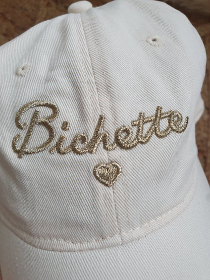 Casquette femme fille beige et doré coeur bichette