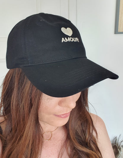 Casquette femme noir et doré coeur paillettes amour