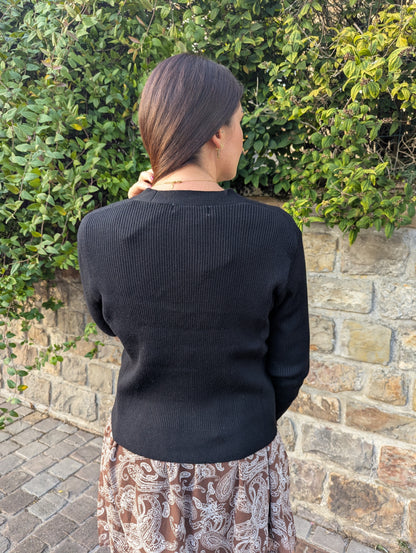 Gilet noir femme avec 3 boutons devant col en V