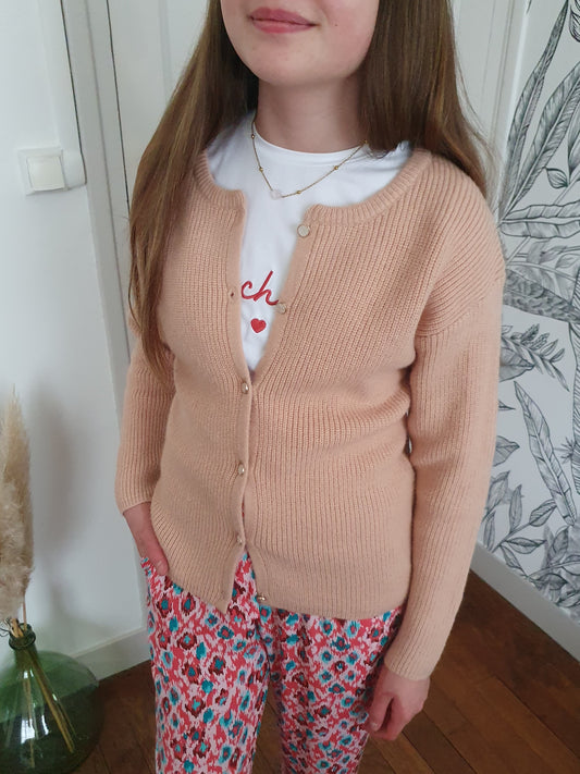 Gilet rose pâle tout doux avec boutons devant pour fille