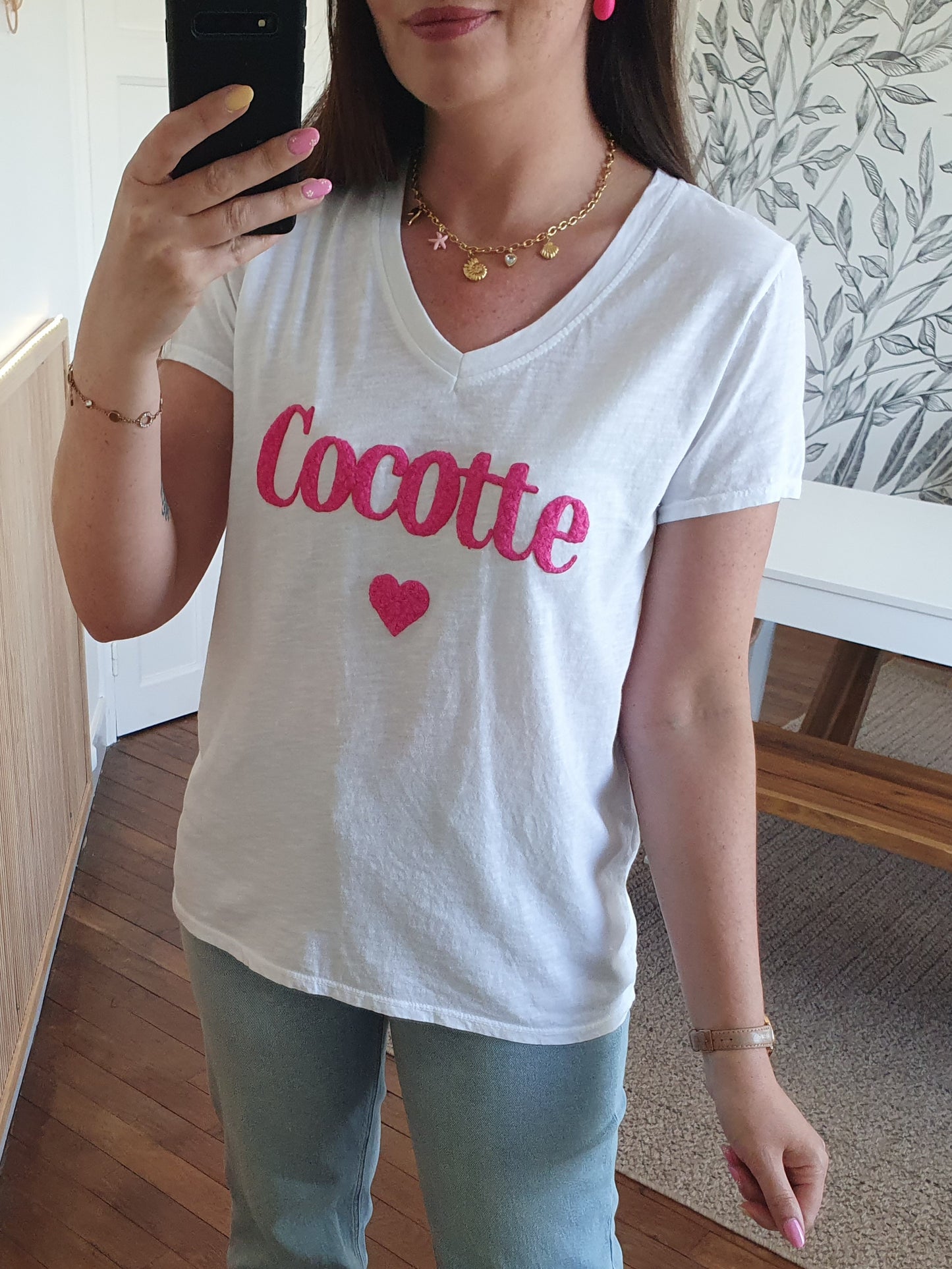 T-shirt cocotte blanc et rose fushia taille unique femme