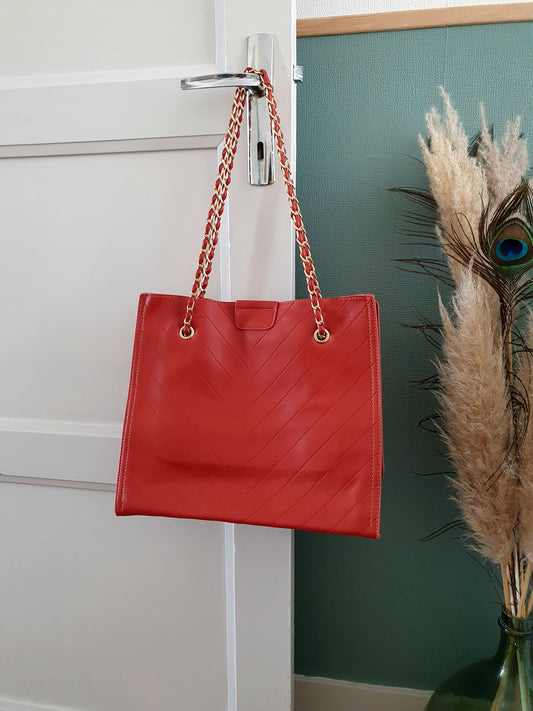 Sac simili cuir effet crocodile couleur brique et doré
