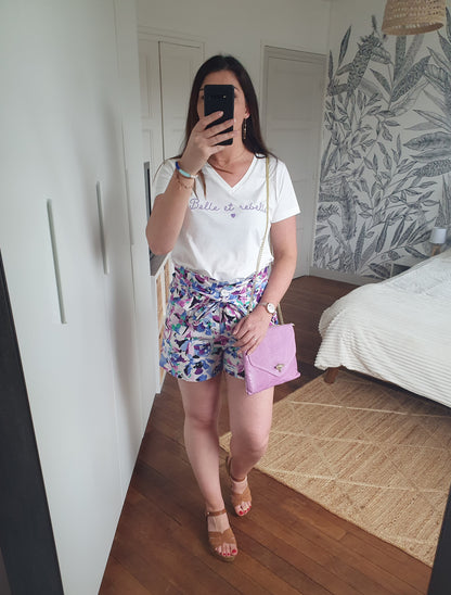 Short fleuri femme très chic avec ceinture taille haute