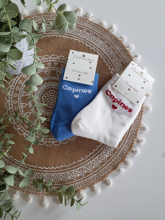 Paire de chaussettes femme paillettes texte copines