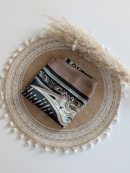 Foulard carré satiné cachemire camel vert et foncé