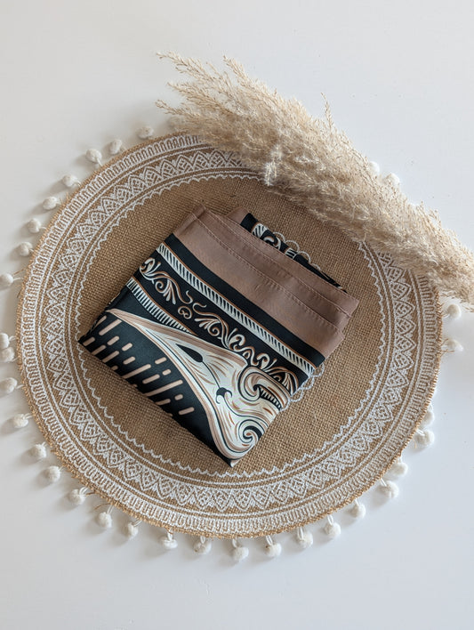 Foulard carré satiné cachemire camel vert et foncé