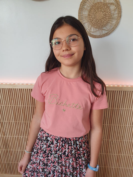 T-shirt Bichette rose et doré col rond fille collection kids