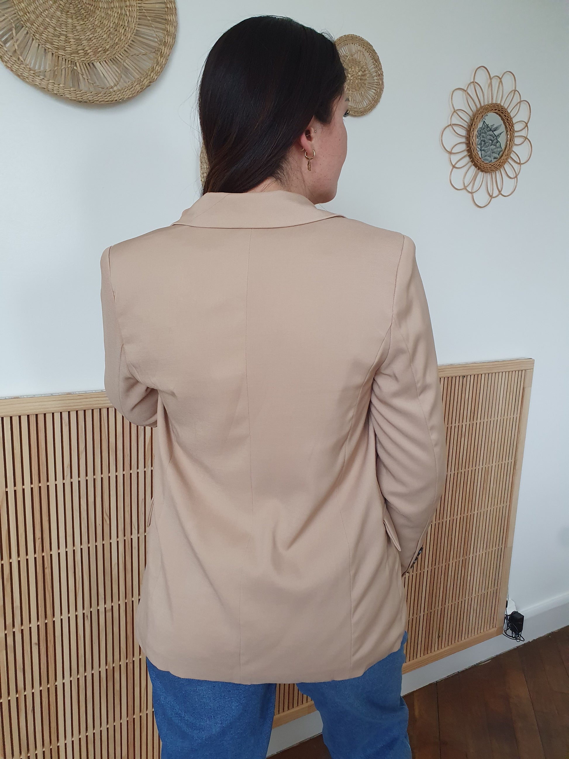 Veste blazer femme beige camel fluide avec boutons