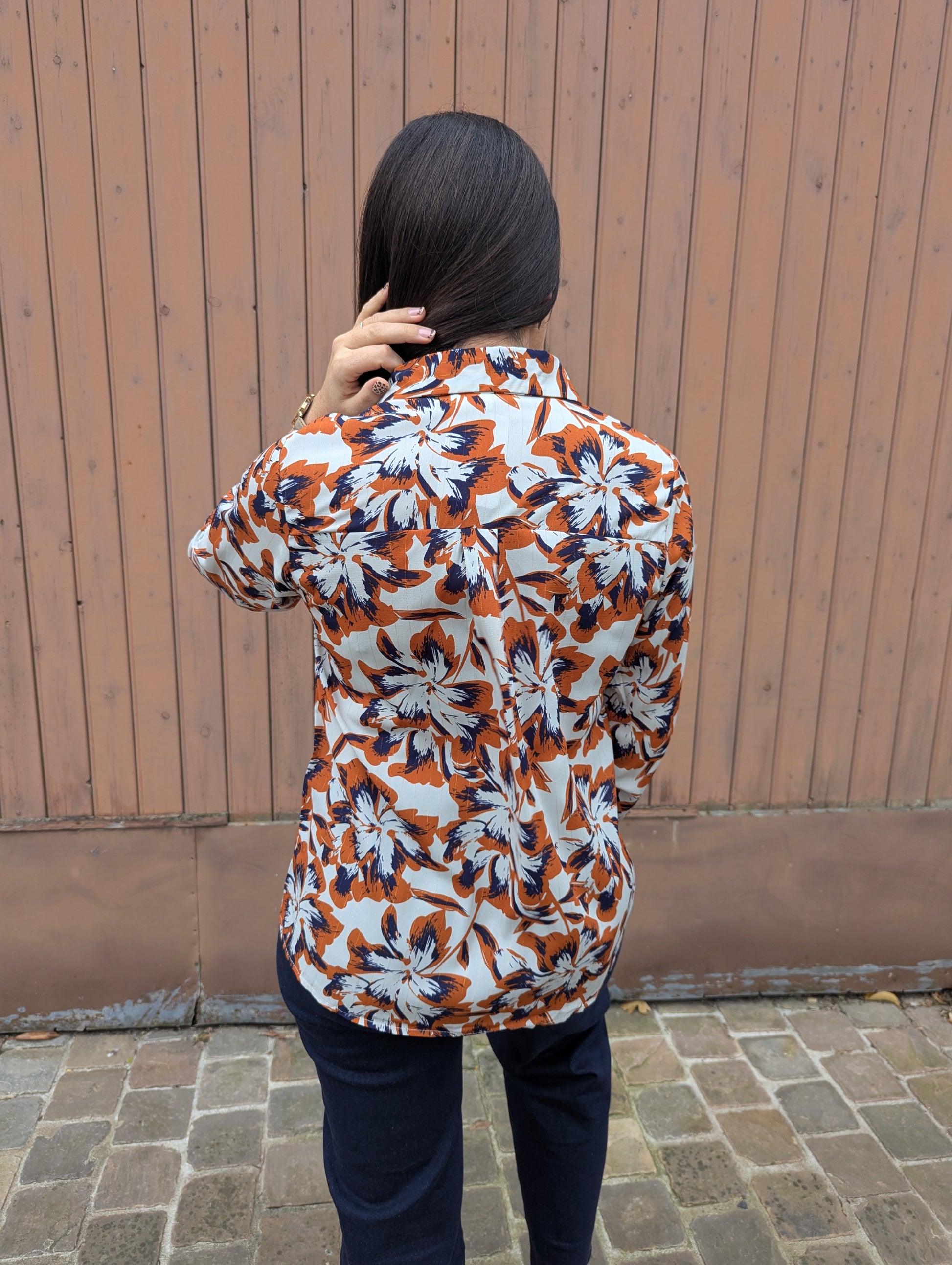 Chemise fluide fleuri couleurs automne femme