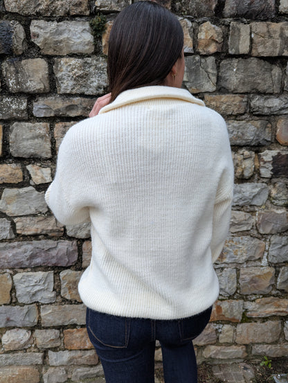 Pull beige clair col camionneur grosses mailles femme