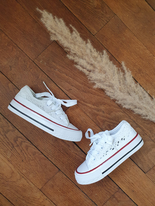 Baskets basses blanches dentelle fille - Chaussures enfant