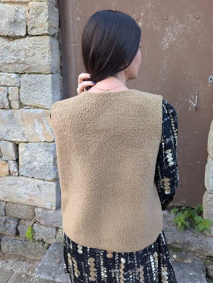 Gilet moumoute camel femme sans manches