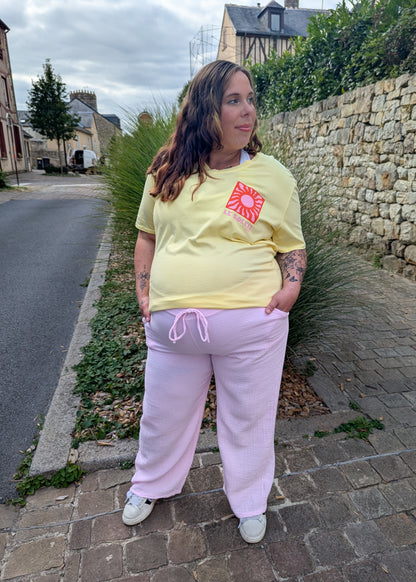 T-shirt Le soleil jaune orange rose femme grande taille