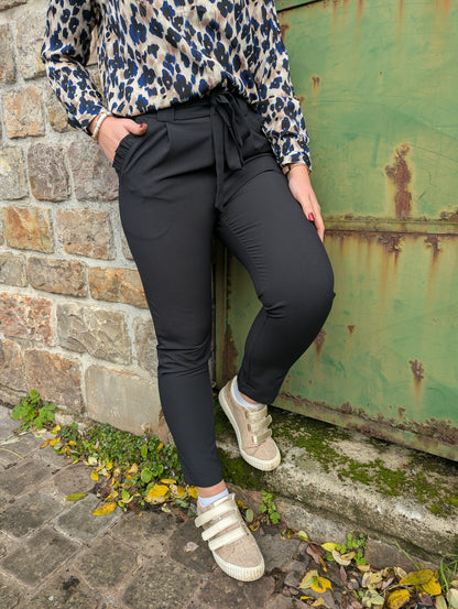 Pantalon noir femme avec noeud devant style décontracté