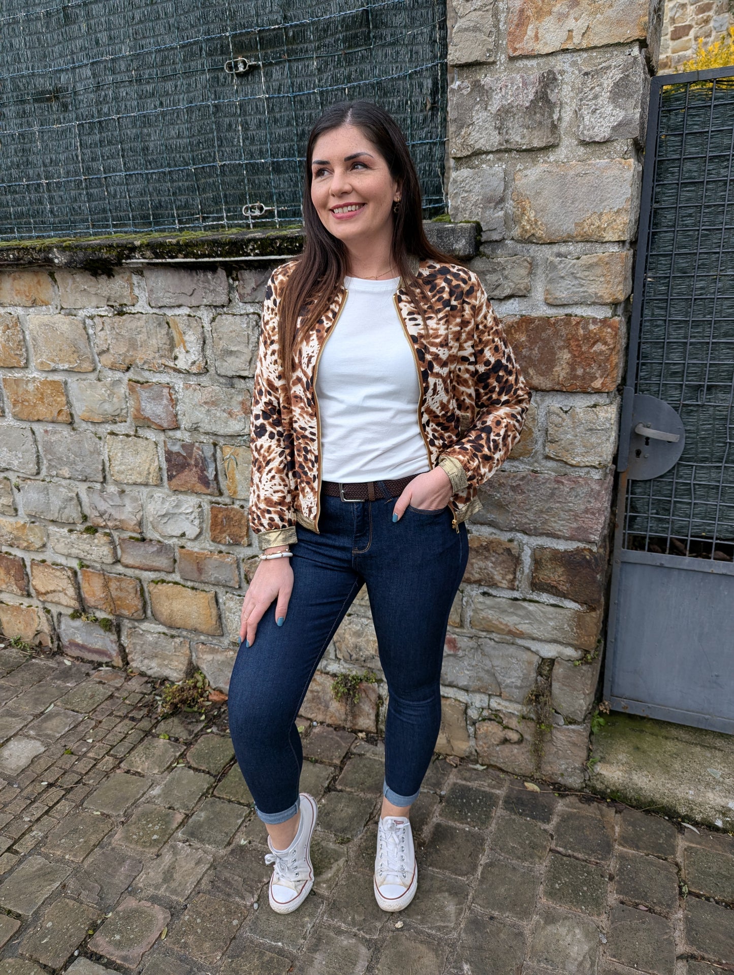Bomber femme motif panthère marron avec détails dorés