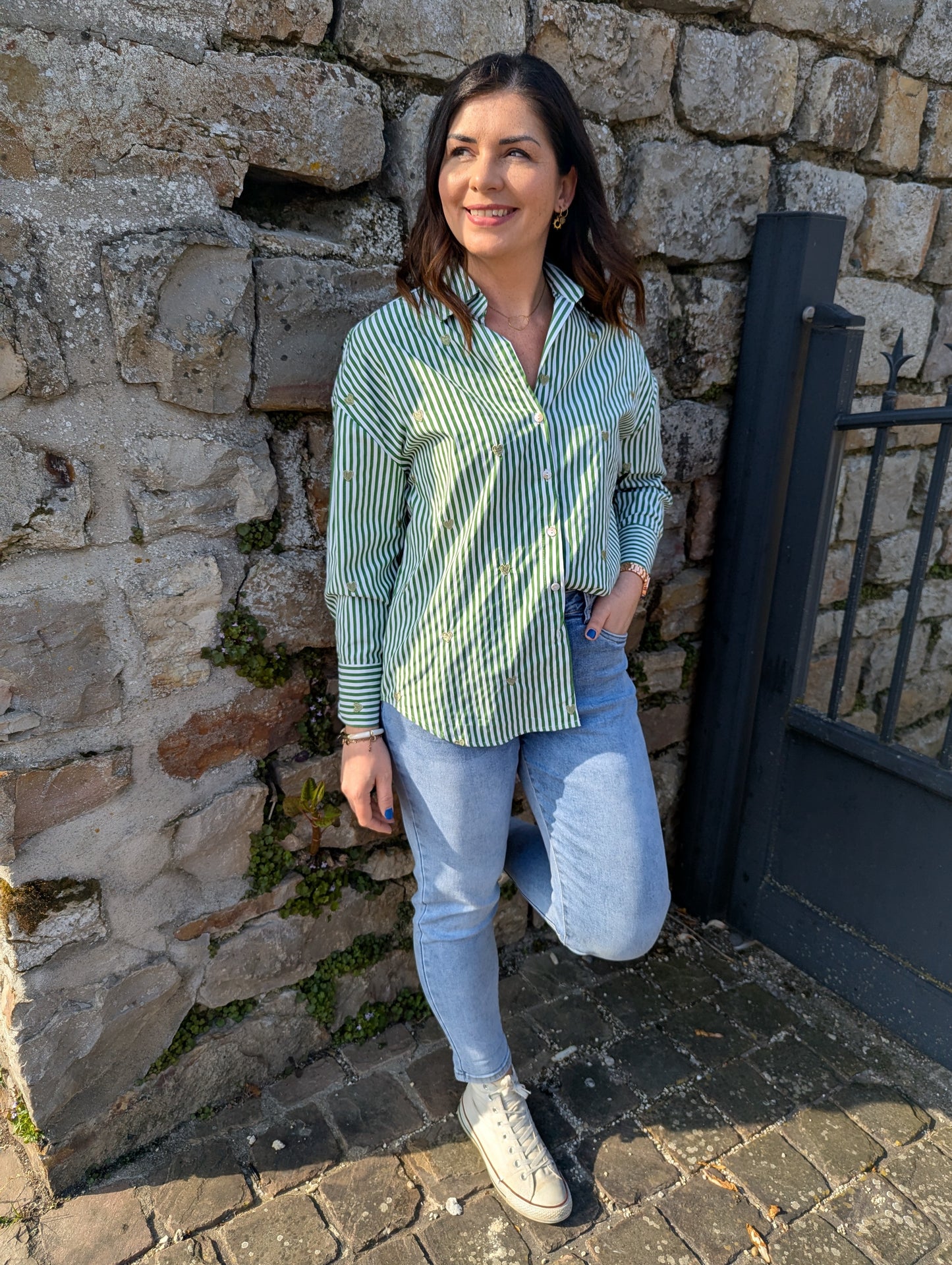 Chemise COEURS vert/rayé