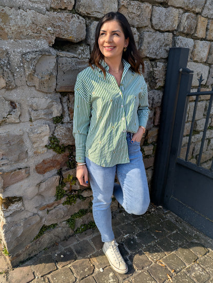 Chemise COEURS vert/rayé