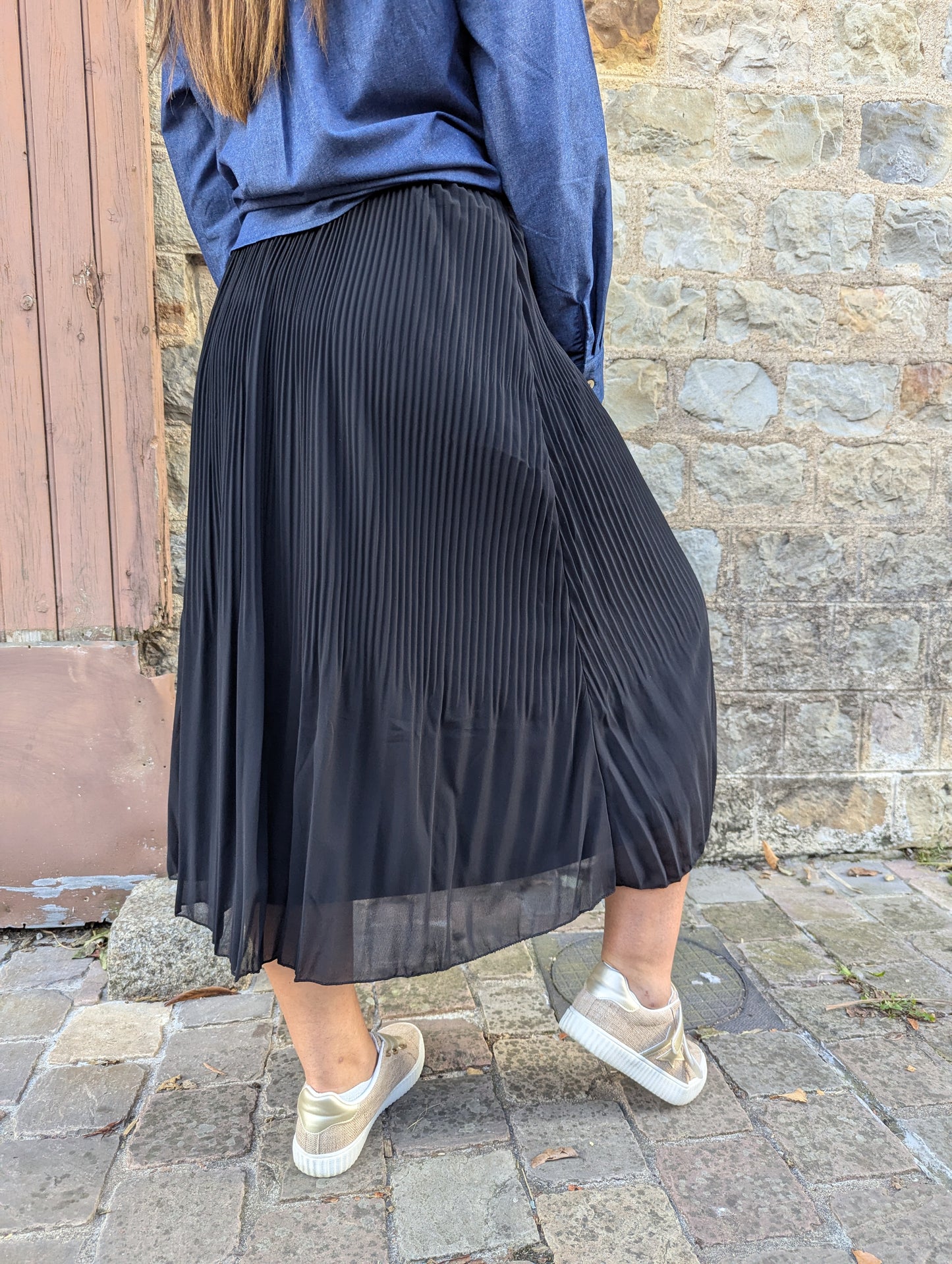 Jupe longue plissée noir pour femme
