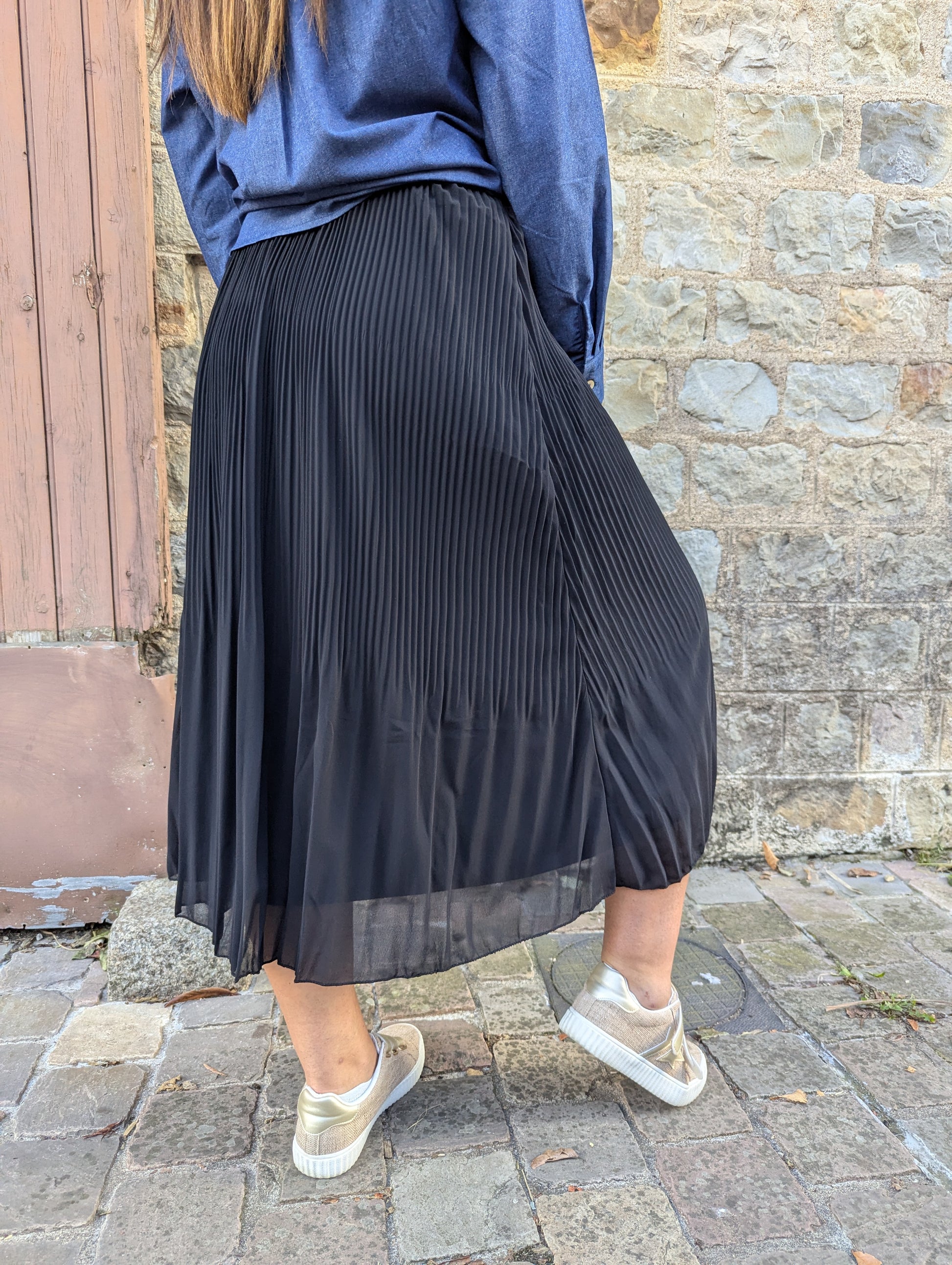 Jupe longue plissée noir pour femme
