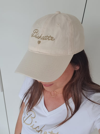 Casquette femme fille beige et doré coeur bichette