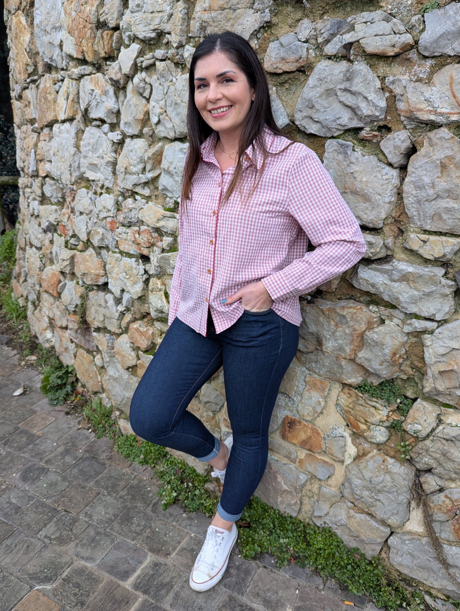 Chemise vichy rouge et blanc à petits carreaux femme