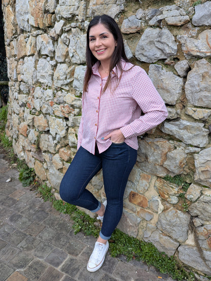 Chemise vichy rouge et blanc à petits carreaux femme