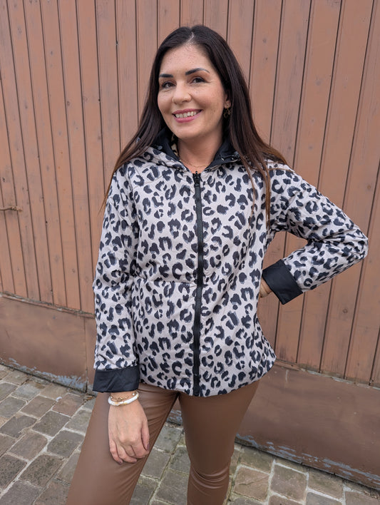 Parka réversible Laura Jo noir imprimé léopard imperméable